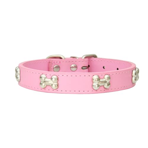 AUklOPVZZ Haustierhalsband mit knochenförmigem, langlebigem PU, verstellbare Schnallen, knochenförmiges Hundehalsband, Halsband für Hunde, Hundehalsbänder, schöne Geschenke, Rosa, S von AUklOPVZZ