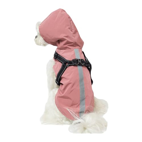 AUklOPVZZ Leichte und atmungsaktive Haustier Regenjacke, für regnerische Spaziergänge, Hund mit Kapuze, wasserdichte Regenjacke, Polyester Hunde Regenmantel, stilvoll, Rosa, 3XL von AUklOPVZZ