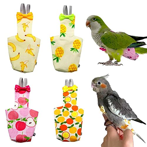 AUsagg Papageien-Windel mit Fliege, niedlich, bunt, Obst, Blumenmuster, waschbar, Taubenkleidung, Haustiere, große Vögel, Größe M, F von AUsagg