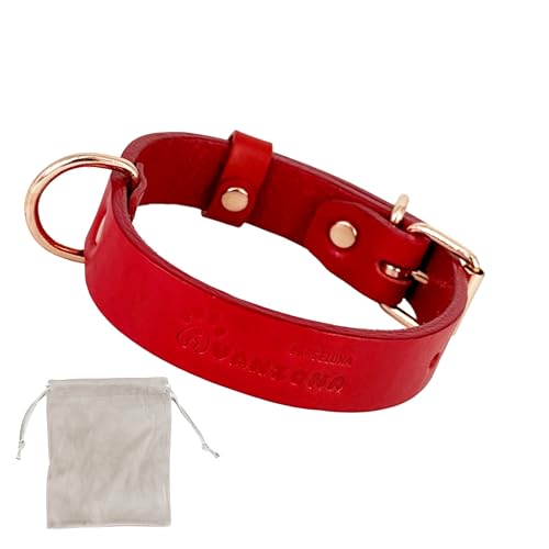 Hundehalsband Aus Leder, Weiches Qualitätsleder, Kleiner Mittlerer Großer Hund. Rot Und Rose Gold. von AVANZONA