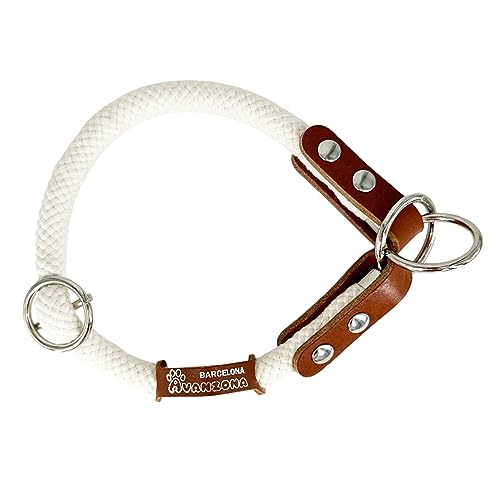 Hundewürgehalsband, Anti Zug, Martingale Halsband, Baumwolle und Leder. Weiß & Cognac. XS. Hundewürgehalsband, Anti Zug, Martingale Halsband, Baumwolle und Leder. Weiß & Cognac. XS. von AVANZONA