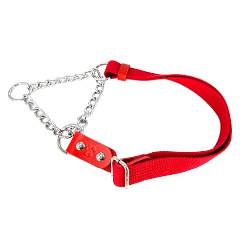 Martingale Zugstopp Halsband für Hunde mit Kette und Leder. Zughalsband für Kleine. L. Rot & Rot von AVANZONA