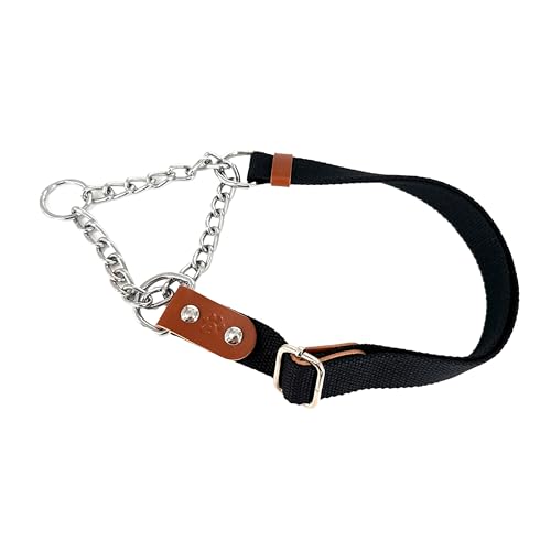 Martingale Zugstopp Halsband für Hunde mit Kette und Leder. Zughalsband für Kleine. M. Cognac&Schwarz. von AVANZONA