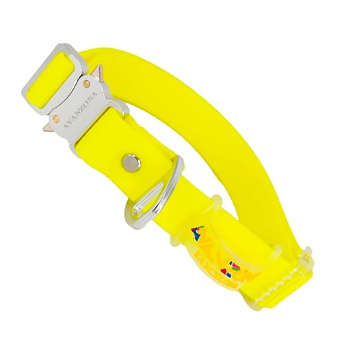 Wasserfestes Hundehalsband, Aluminiumverschluss, PVC-beschichtetes Gurtband, Verstellbar für kleine, mittlere und große Hunde. Gelb. S(24cm-35cm). von AVANZONA