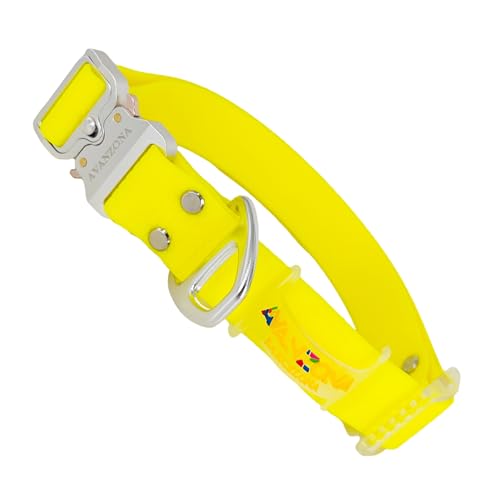 Wasserfestes Hundehalsband, Aluminiumverschluss, PVC-beschichtetes Gurtband, Verstellbar für kleine, mittlere und große Hunde. Gelb. XL(43cm-70cm). von AVANZONA