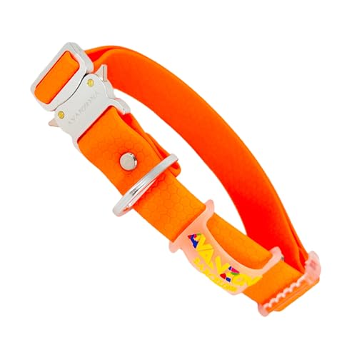 Wasserfestes Hundehalsband, Aluminiumverschluss, PVC-beschichtetes Gurtband, Verstellbar für kleine, mittlere und große Hunde. Orange. L(37cm-59cm). von AVANZONA