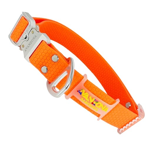 Wasserfestes Hundehalsband, Aluminiumverschluss, PVC-beschichtetes Gurtband, Verstellbar für kleine, mittlere und große Hunde. Orange. XL(43cm-70cm). von AVANZONA
