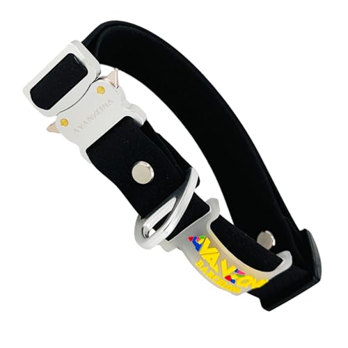 Wasserfestes Hundehalsband, Aluminiumverschluss, PVC-beschichtetes Gurtband, Verstellbar für kleine, mittlere und große Hunde. Schwarz. M(29cm-45cm). von AVANZONA