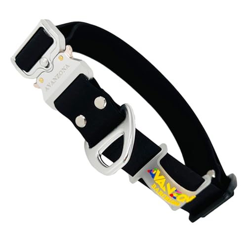 Wasserfestes Hundehalsband, Aluminiumverschluss, PVC-beschichtetes Gurtband, Verstellbar für kleine, mittlere und große Hunde. Schwarz. XL(43cm-70cm). von AVANZONA