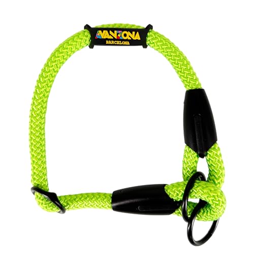 Zugstopp Halsband Hunde. Semi Martingale Hundehalsband für Kleine, Mittlere und Große Hunde. Verstellbarer Schlupf auf Nylon Rund. Grün Fluor von AVANZONA