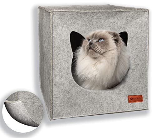Katzenhöhle aus Filz mit Anti-Rutsch Boden Katzenbox passend für IKEA Regal Kallax und Expedit mit herausnehmbaren Kissen Katzenhaus Filzhöhle für Katzen und kleine Hunde Katzenkorb (Hellgrau) von AVEELO