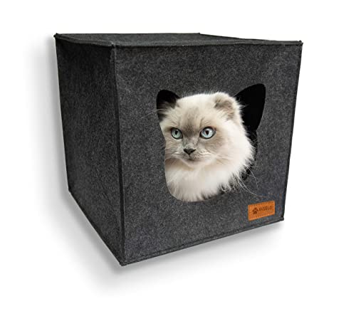 Katzenhöhle aus Filz mit Anti-Rutsch Boden Katzenbox passend für IKEA Regal Kallax und Expedit mit herausnehmbaren Kissen Katzenhaus Filzhöhle für Katzen und kleine Hunde Katzenkorb (Anthrazit) von AVEELO