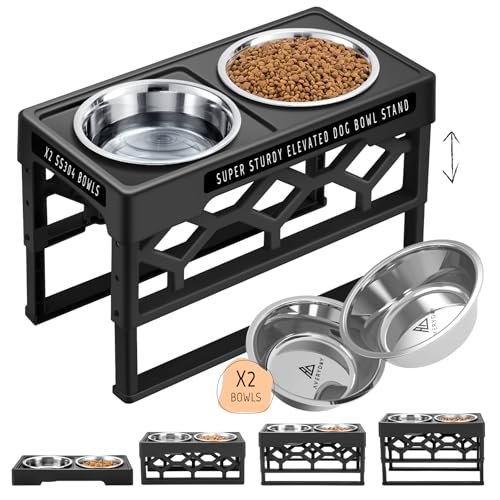 AVERYDAY Hundenapf Höhenverstellbar Mit 4 Verstellbaren Futternäpfen Aus 4 Edelstahl futternapf. Perfekter futternapf Hund höhenverstellbar Für Große Hunde Und Senioren von AVERYDAY