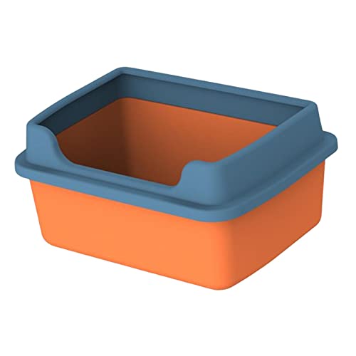 Katzentoiletten for Hauskatzen, hohe Seiten, mit Sprüh- und Streuschutz, abnehmbar, mit Rand, hohe, Oben offene Katzentoilette for Katzentoilette, blau (Color : Orange) von AVFORA