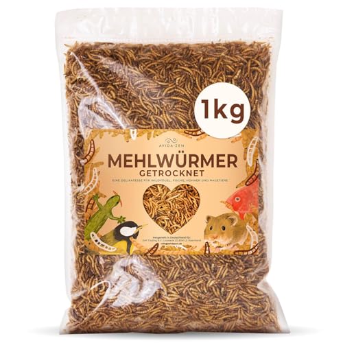 1kg Mehlwürmer getrocknet, ideal als Wildvogelfutter und Igelfutter, 1kg (entspricht 6,5 Litern!) getrocknete Mehlwürmer, nährstoffreicher Snack für Nager und Reptilien von AVIDA ZEN