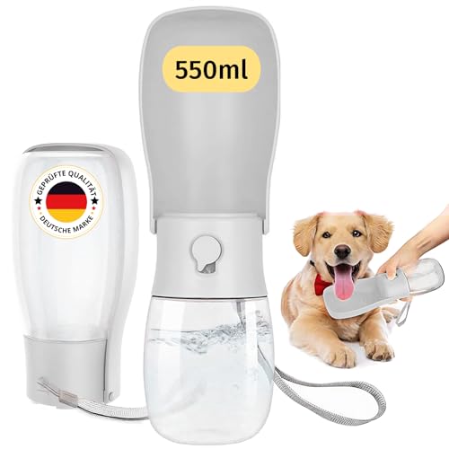Trinkflasche Hunde für Unterwegs faltbar, 550ml spülmaschinenfeste Trinkflasche to go, Trinkflasche Hund für alle Hundegrößen, tragbare Hundetrinkflasche für unterwegs, Wasserflasche, BPA frei(Weiß) von AVIDA ZEN