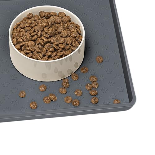Napfunterlage für Hunde, Futtermatten für Hunde und Katzen rutschfeste Futtermatte aus Silikon - wasserdichte Unterlage mit Rand, spülmaschinenfest(M: 48×30cm, Grau) von AVYDIIF