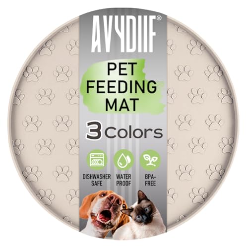 AVYDIIF Napfunterlage für Hund Katzen[28cm x 28cm], hundenapf unterlage fressnapf Hund Futtermatten aus Silikon wasserdichte rutschfeste Fressnapf mit Rand (1 Beige, 28cm x 28cm) von AVYDIIF