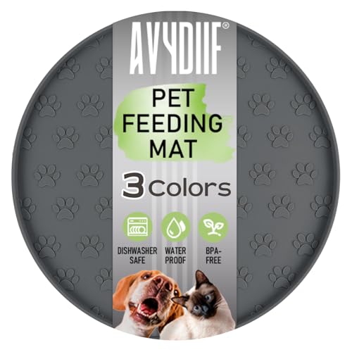 AVYDIIF Napfunterlage für Hund Katzen[28cm x 28cm], hundenapf unterlage fressnapf Hund Futtermatten aus Silikon wasserdichte rutschfeste Fressnapf mit Rand (1 Grau, 28cm x 28cm) von AVYDIIF