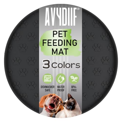 AVYDIIF Napfunterlage für Hund Katzen[28cm x 28cm], hundenapf unterlage fressnapf Hund Futtermatten aus Silikon wasserdichte rutschfeste Fressnapf mit Rand (1 Schwarz, 28cm x 28cm) von AVYDIIF