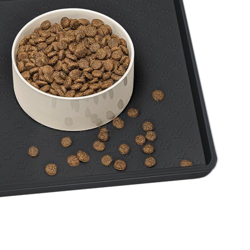 Napfunterlage für Hunde, Futtermatten für Hunde und Katzen rutschfeste Futtermatte aus Silikon - wasserdichte Unterlage mit Rand, spülmaschinenfest(L: 60×40cm, Schwarz) von AVYDIIF