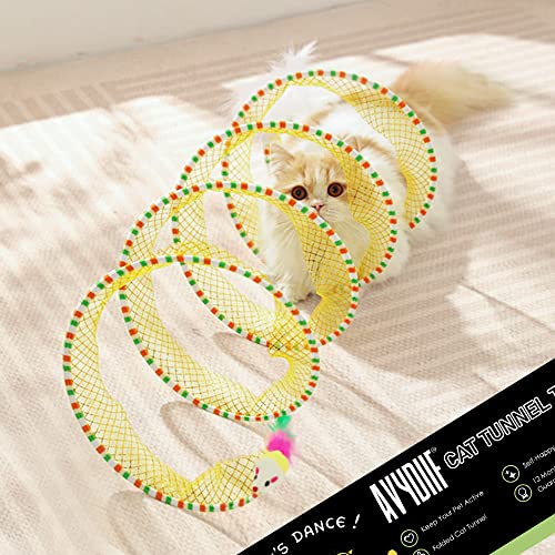 Katzentunnel katzenspielzeug Tunnel Katze, Folded S Katzentunnel Spirale Katzenspielzeug Spiral Mit Federspielzeug Cat Tunnel für Alle Katzen Kaninchen(Gelb) von AVYDIIF