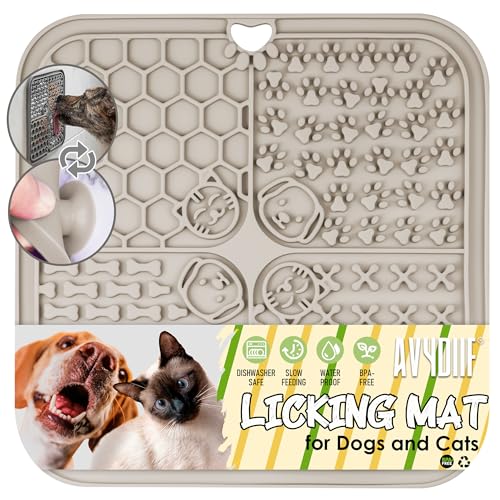 Leckmatte Hund, schleckmatte Katze mit Saugnäpfeln, Anreicherung Spielzeug für Erdnussbutter Joghurt, lebensmittelecht & spülmaschinenfest(Beige, 1 stück) von AVYDIIF