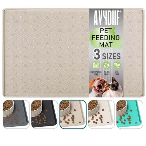 Napfunterlage für Hunde, Futtermatten für Hunde und Katzen rutschfeste Futtermatte aus Silikon - wasserdichte Unterlage mit Rand, spülmaschinenfest(L: 60×40cm, Beige) von AVYDIIF