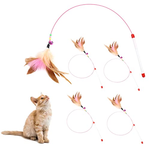 AWAVM 5 Feather Tease Cat Toys,Feather Tease Cat Stick, geeignet für Cat Interactive Play, mit natürlichen Federn und kleinen Glocken AWAVM 5 Feather Tease Cat Toys,Feather Tease Cat Stick, geeignet für Cat Interactive Play, mit natürlichen Federn und kleinen Glocken von AWAVM