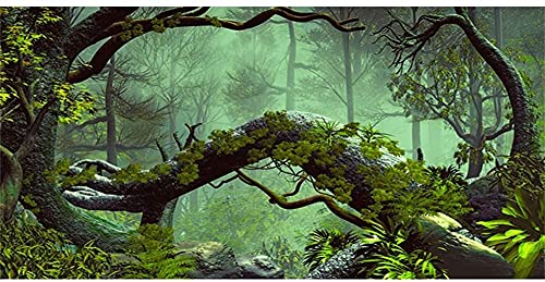 AWERT 121,9 x 45,7 cm Nebel Wald Terrarium Hintergrund Stein Grün Baum Tropisch Reptil Habitat Hintergrund Regenwald Aquarium Hintergrund Durable Polyester Hintergrund von AWERT