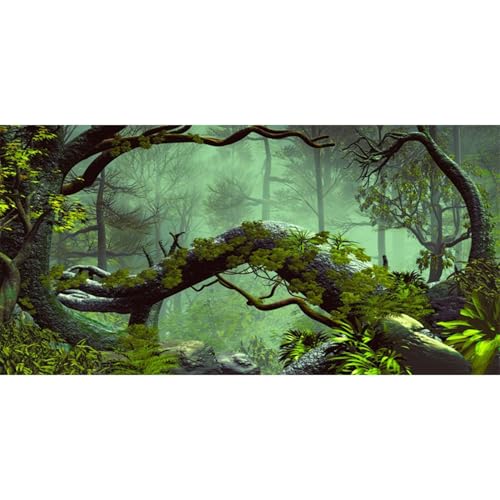 AWERT 121,9 x 61 cm Nebel Wald Terrarium Hintergrund Stein Grün Baum Tropisch Reptil Habitat Hintergrund Regenwald Aquarium Hintergrund Durable Polyester Hintergrund von AWERT