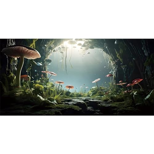 AWERT Aquarium-Hintergrund, 91,4 x 50,8 cm, nebliger Stein, Pilz, Moos, Terrarium, Hintergrund, Polyester, Grünpflanzen, Höhle, Aquarium-Hintergrund von AWERT