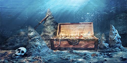 AWERT Unterwasser-Aquarium-Hintergrund, 91,4 x 45,7 cm, geöffnete Schatztruhe mit leuchtend goldener Schatzkiste, Abenteuer, Wasserreichtum, Piraten-Hintergrund, Vinyl-Hintergrund von AWERT