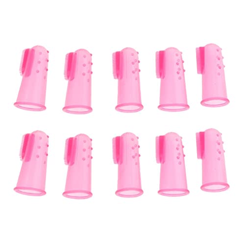 ＡＷＨＡＯ 10 Stück Hundefingerzahnbürste Zahnhygiene Fingerbürsten für Hundekatze, Rosa von ＡＷＨＡＯ