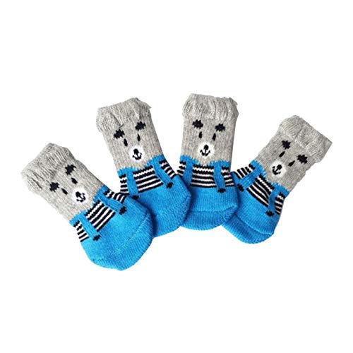 ＡＷＨＡＯ 4 Niedliche Haustier Katze Welpen Hund Socken Anti Rutsch Pfotenschutz, M Bär von ＡＷＨＡＯ