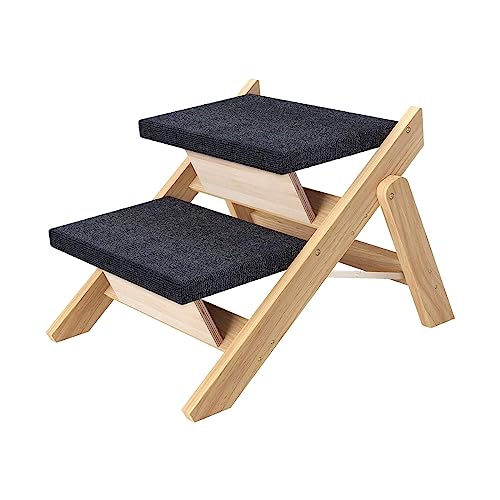 ＡＷＨＡＯ Haustiertreppe Aus Holz, Zusammenklappbare Hundetreppe mit Teppich, Verstellbare Neigung, Hundekletterleiter, Haustiertreppe, Faltbare Hundetreppe für, 2 Schritte von ＡＷＨＡＯ