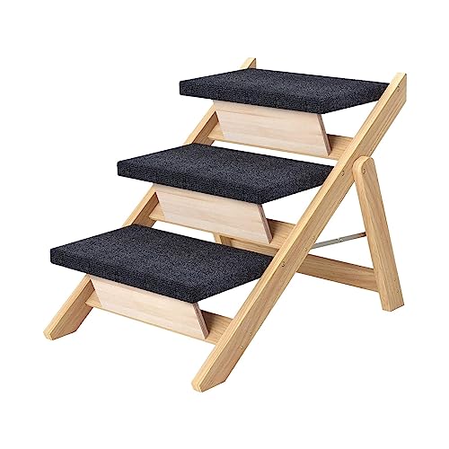 AWHAO Haustiertreppe Aus Holz, Zusammenklappbare Hundetreppe mit Teppich, Verstellbare Neigung, Hundekletterleiter, Haustiertreppe, Faltbare Hundetreppe für, 3 Schritte AWHAO Haustiertreppe Aus Holz, Zusammenklappbare Hundetreppe mit Teppich, Verstellbare Neigung, Hundekletterleiter, Haustiertreppe, Faltbare Hundetreppe für, 3 Schritte von AWHAO