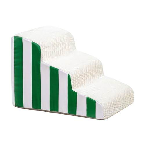 ＡＷＨＡＯ Hunderampe, Treppe, Leicht, Zum Klettern auf Couch, Sofa Und Hochbett, Weich, Tragbar, Stabil, rutschfest, Aus Schaumstoff mit Hoher Dichte, grün und weiß, 3 Schritte von ＡＷＨＡＯ