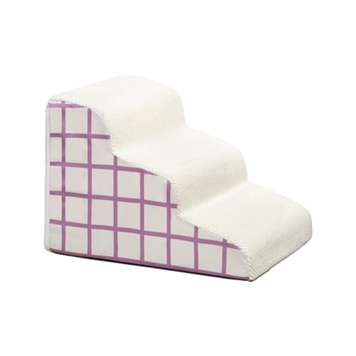 ＡＷＨＡＯ Hunderampe, Treppe, Leicht, Zum Klettern auf Couch, Sofa Und Hochbett, Weich, Tragbar, Stabil, rutschfest, Aus Schaumstoff mit Hoher Dichte, violett und weiß, 3 Schritte von ＡＷＨＡＯ