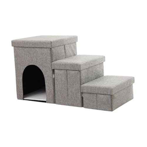 ＡＷＨＡＯ Hundetreppe, Katzen- und Hundetreppe, 3-stufige, Faltbare Haustiertreppe, Haustierhaus, abnehmbar, mit Aufbewahrungsbox, Eigentumswohnung zum Klettern von ＡＷＨＡＯ
