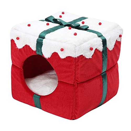 ＡＷＨＡＯ Weihnachtskatzenhöhle mit abnehmbarem Kissen, gemütliches Nest für Haustiere von ＡＷＨＡＯ