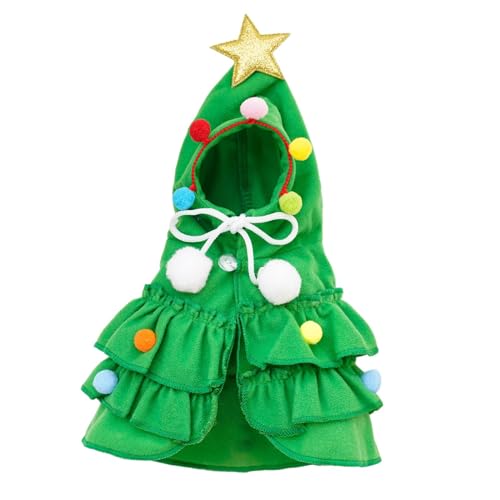 ＡＷＨＡＯ Weihnachtsumhang mit Stern Und Pompons, Katzen Weihnachtsmann Outfit, Haustier Hoodie, Weihnachtsbaum Umhang mit Weihnachtsmütze, Haustier Weihnachtsk, Grün M von ＡＷＨＡＯ