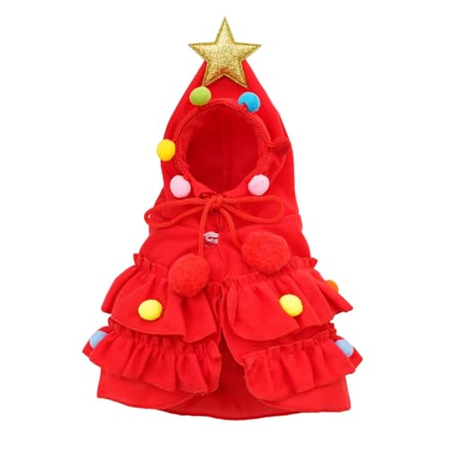 ＡＷＨＡＯ Weihnachtsumhang mit Stern Und Pompons, Katzen Weihnachtsmann Outfit, Haustier Hoodie, Weihnachtsbaum Umhang mit Weihnachtsmütze, Haustier Weihnachtsk, Rot L von ＡＷＨＡＯ