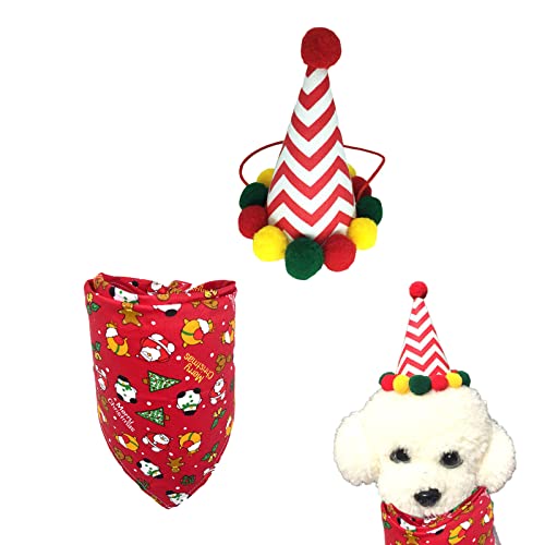 AWOCAN 2-teiliges Weihnachts-Haustier-Kostüm-Set mit Weihnachtsmannmütze und Schal, Dreieck, Weihnachts-Kostüm für Katzen und Hunde (Rot, S) von AWOCAN