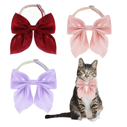 AWOCAN 3PCS Fliege Hundehalsband Hundehalsband mit Fliege Einstellbare Hund Fliege Halsband für Welpe Kleiner Hund Katze für tägliche Spaziergang Urlaub Party (rot+rosa+violett) von AWOCAN