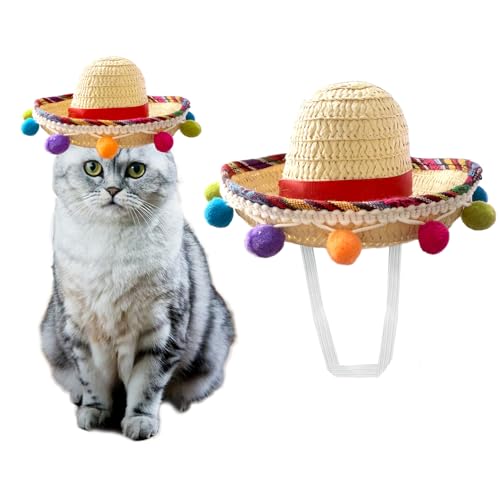 AWOCAN Cinco De Mayo Katzenhut, mexikanisches Outfit, Sombrero-Hut, Haustier-Strohkappe für kleine Haustiere/Welpen, Rot AWOCAN Cinco De Mayo Katzenhut, mexikanisches Outfit, Sombrero-Hut, Haustier-Strohkappe für kleine Haustiere/Welpen, Rot von AWOCAN