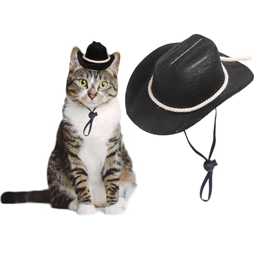 AWOCAN Cowboyhut für Hunde, Katzen, Cowboyhut, Cowboy-Kostüm, Mini-Cowboyhut für Hunde, Katzen, Urlaub, Halloween, Haustier-Party-Dekoration (Schwarz, Größe 3, klein) von AWOCAN