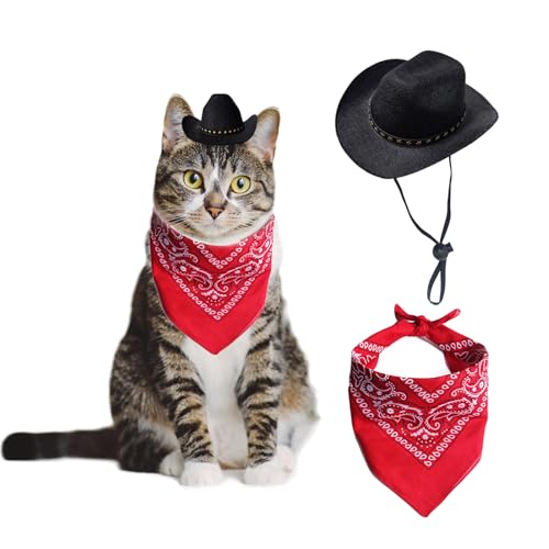 AWOCAN Cowboyhut für Hunde, Katzen, Cowboyhut, Mini-Cowboyhut für Hunde, Katzen, Haustierkostüm, mit Bandana, Schal, Urlaub, Halloween, Haustier-Party-Dekoration (schwarz, klein) von AWOCAN