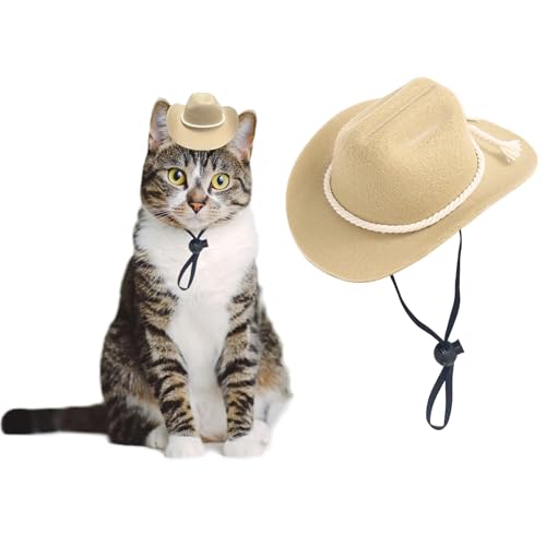 AWOCAN Cowboyhut für Hunde, Katzen, Cowboyhut, Mini-Cowboyhut für Hunde, Katzen, Urlaub, Halloween, Haustier-Party-Dekoration (Khaki-Stil3, klein) von AWOCAN