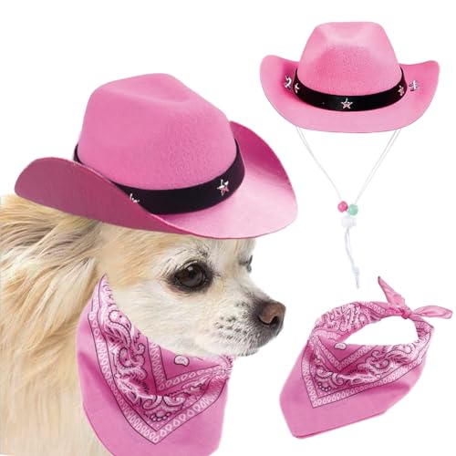 AWOCAN Cowboyhut und Bandana für Hunde und Katzen, Sombrero, Welpenhut, Cosplay-Kappe, Welpen, Haustier, Hund, Katze, Urlaub, Haustier-Party-Dekoration (Rosa) von AWOCAN
